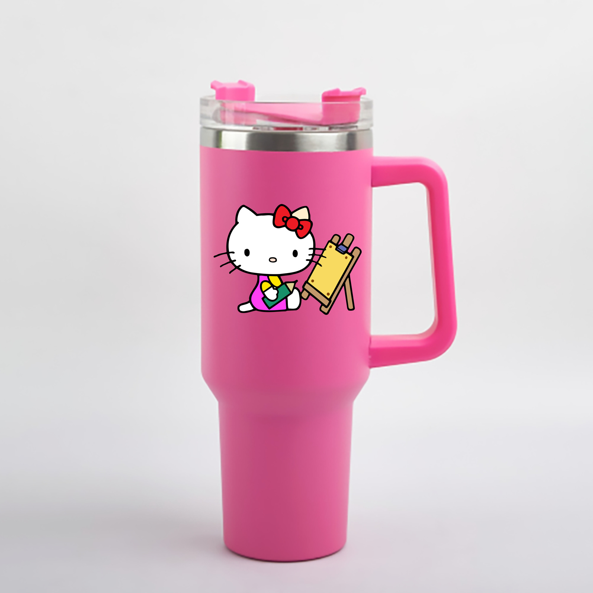 （画像用） Hello Kitty ハローキティ 1200mL車用タンブラー - クリスタルステッカー（プラスチックストロー付き）